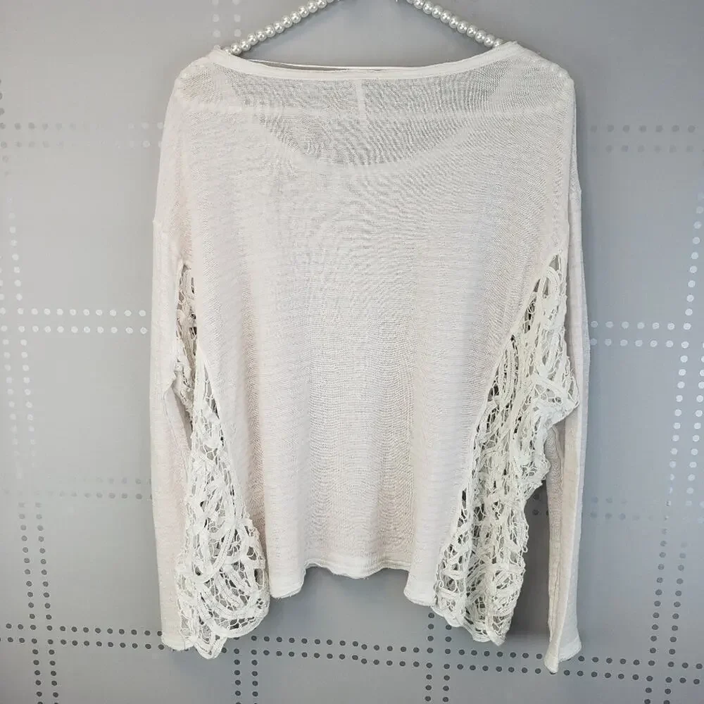 Free‎ People Pink Striped Top with Lace sides panel SZ S - Picture 5 of 8